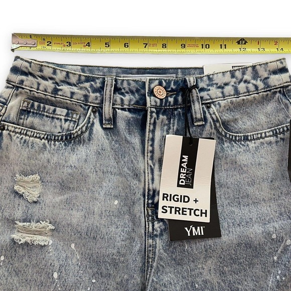 YMI High Rise Dream Jeans Distressed Ankle Length Raw Hem Splatter Paint Size 7 - Picture 8 of 10